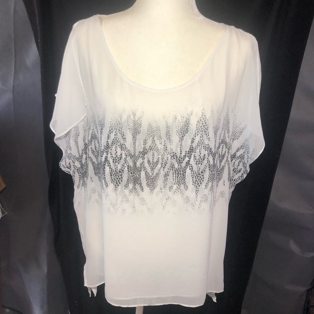 GUESS Y2K WOMENS FLOWY SHEER HIGH LOW BLOUSE SIZE MEDIUM BLACK AND WHITE
